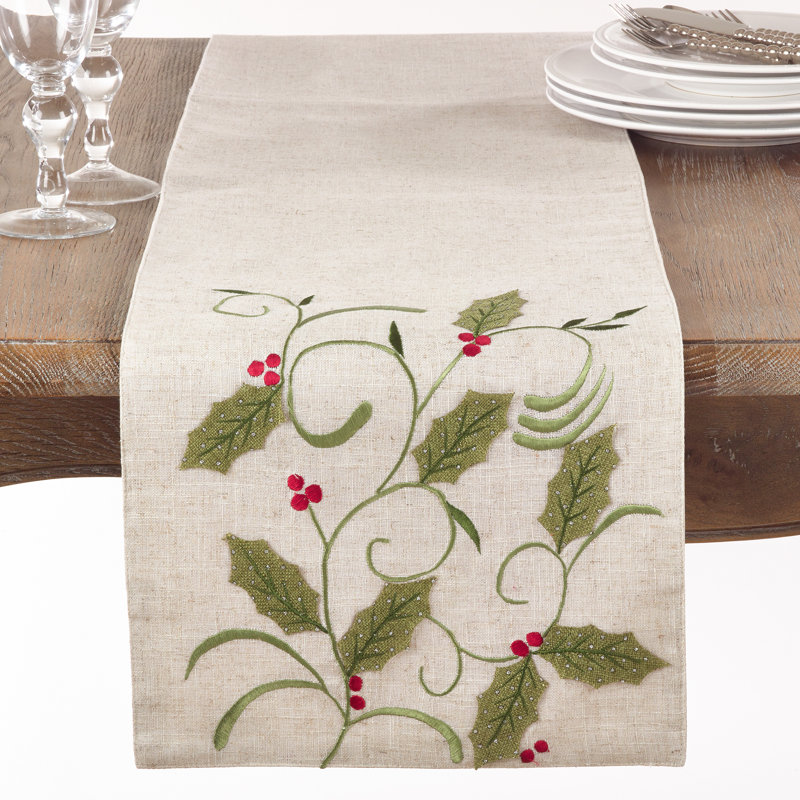 Drews Christmas Holly Leaf Applique Table Runner & Reviews Joss & Main